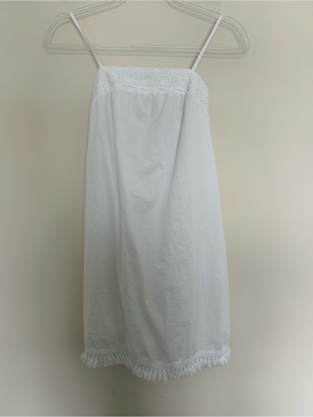 Vineyard Vines Shift Dress White XXS Tassel Crochet Lace Smocked Back Cotton